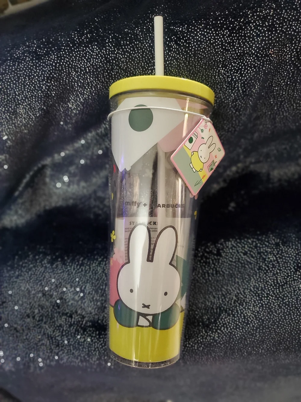 Starbucks Clear Tumbler with Yellow Lid and Miffy Artwork